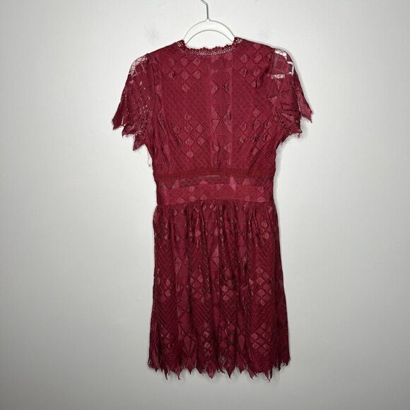 Anthropologie Foxidoe Dress Womens Medium Lace Burgundy Deep V Holiday Party - Picture 5 of 14